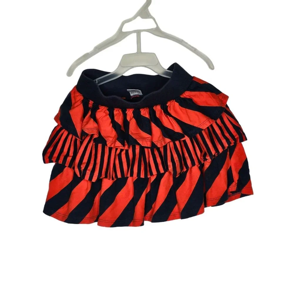 Gymboree Size 8 Prep Perfect Orange‎ Blue Striped Ruffle Skirt
